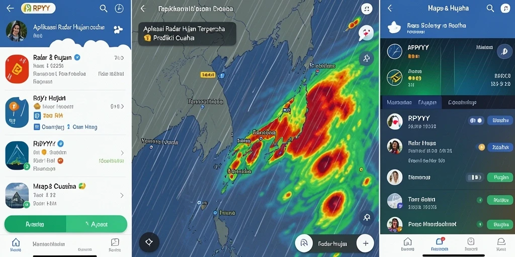 Tampilan antarmuka pengguna aplikasi RPYYY dengan fitur radar hujan.