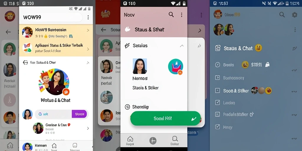 Antarmuka WOW99 menampilkan berbagai stiker dan fungsi Status yang menarik.
