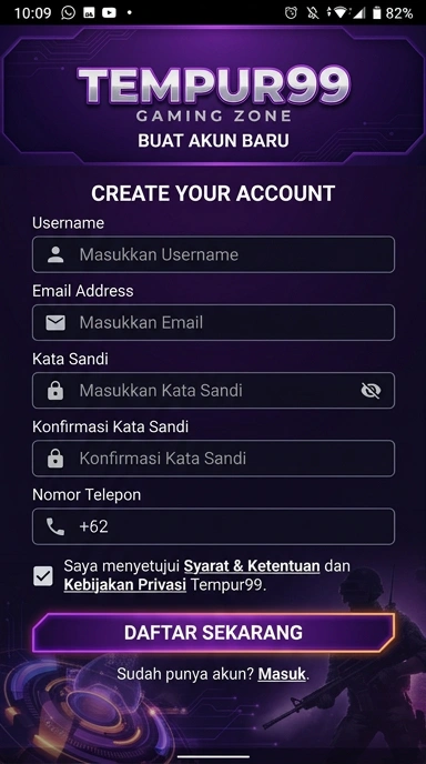 Cara Registrasi Akun tempur99 untuk Pengguna Android